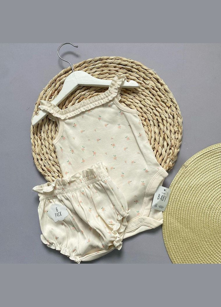 Молочный летний костюм детский на девочку боди + шорты в цветочный принт 62-68 см (3-6 мес) молочный George