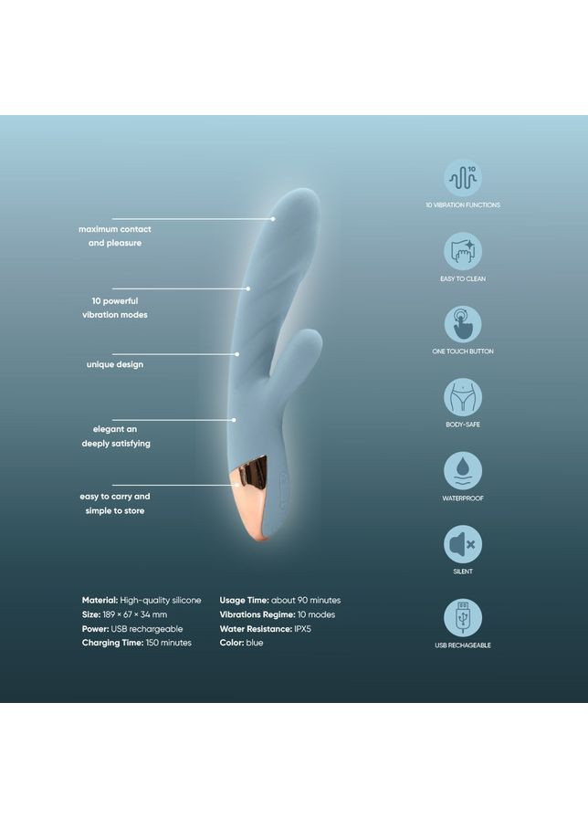Кролик вибратор с функцией нагревания +10 режимов вибрации Velvet Lure, голубой Sweet Em (347312791)