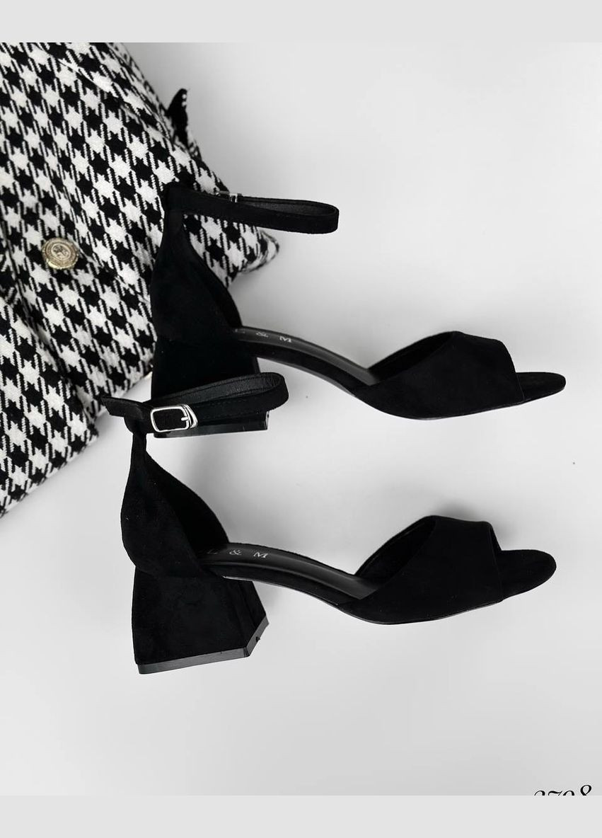 Черные черные босоножки на каблуке, босоножки на среднем каблуке L&M с ремешком