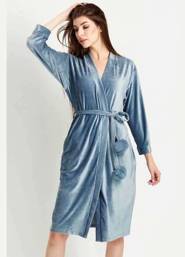 Халат з фактурного велюру Anabel Arto 8161-6741 grey blue (301081785)
