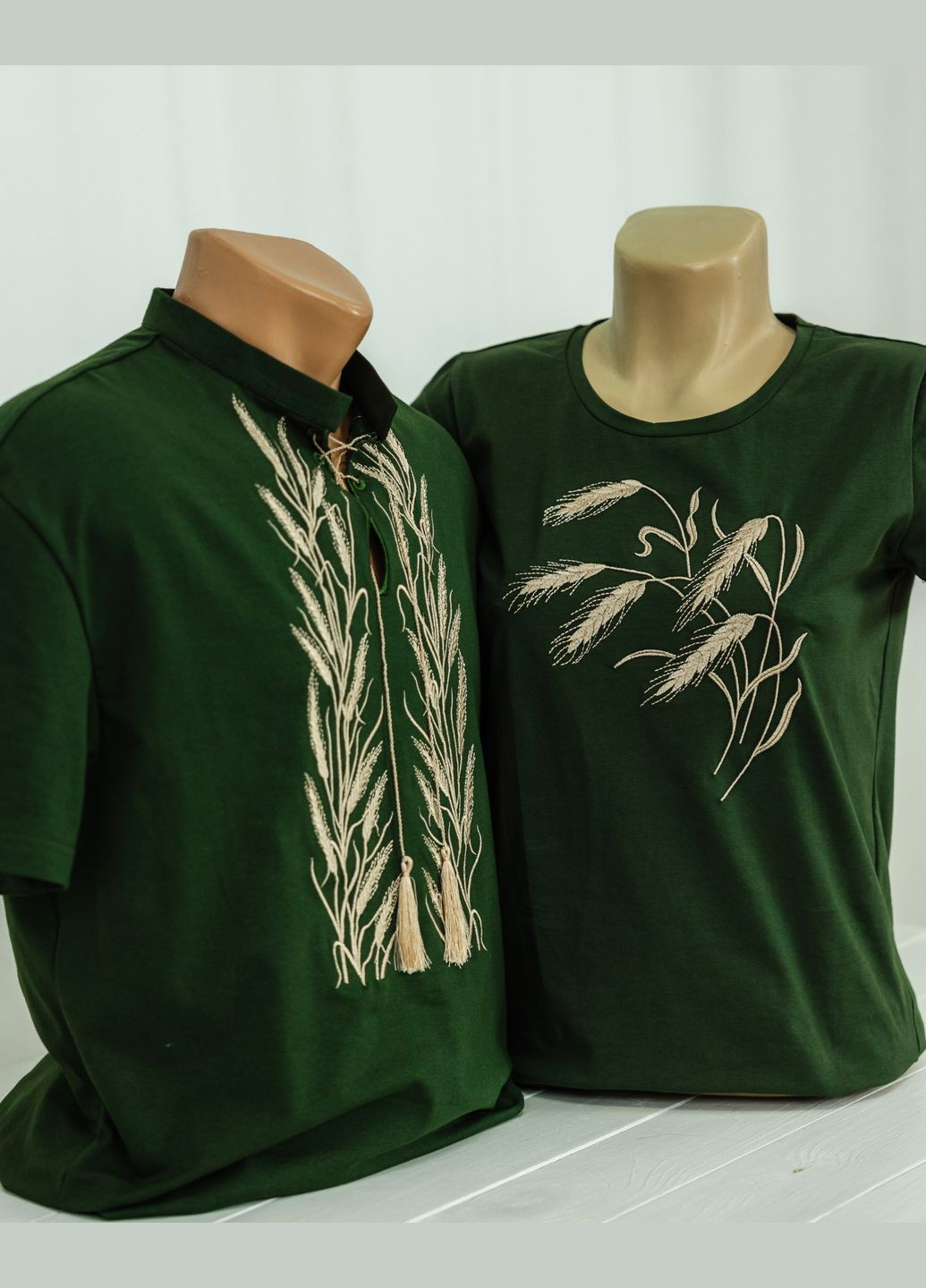 Хакі сімейні футболки / family look з вишивкою колоски хаки, футболки з вишивкою, футболки вишиванки візерунок орнамент пряма трикотаж (321968939)