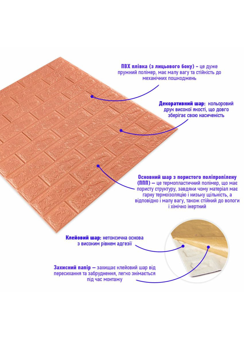 3D панель самоклеюча 700x700x7мм цегла Пудра SW-00001800 Sticker Wall (362095102)