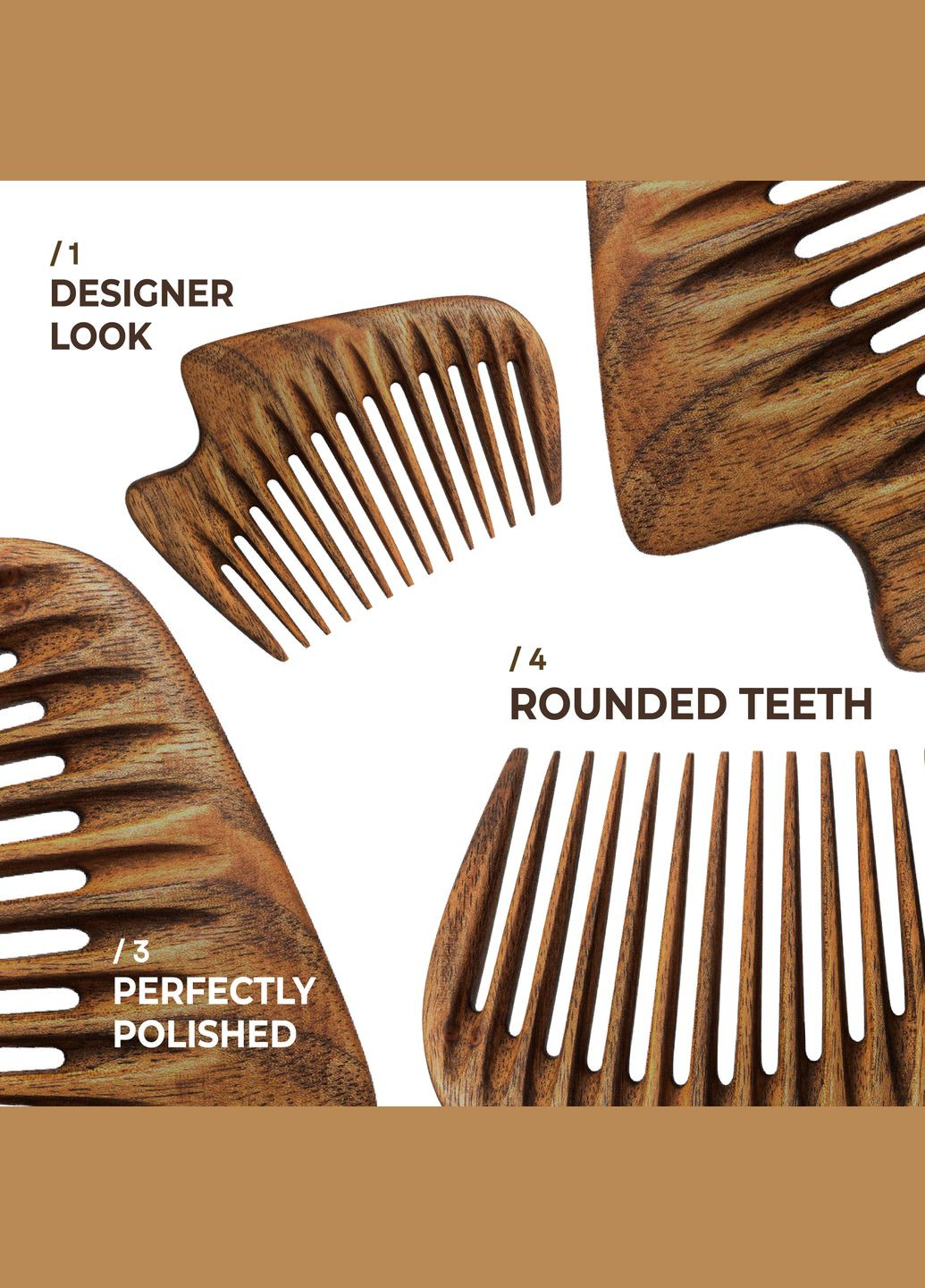 Гребінець для Волосся Wood New Wave 10,5 х 7,5 х 1,1см Ручна Робота Дерев'яний Горіх Zamas (336550030)