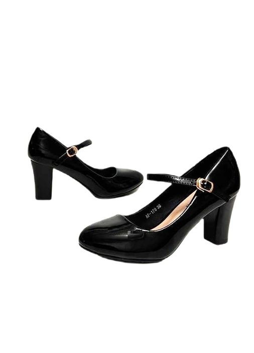 QQ Женские лакированные черные туфли средний каблук ремешок лодочки черный з искусственная кожа, китай — всесезон (315504816)