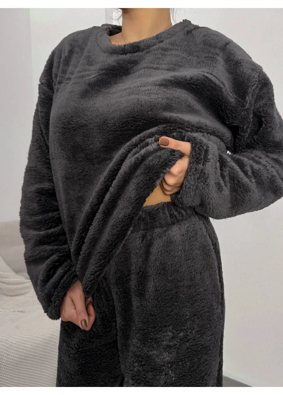 Графитовая зимняя женская пижама свитшот + брюки No Brand
