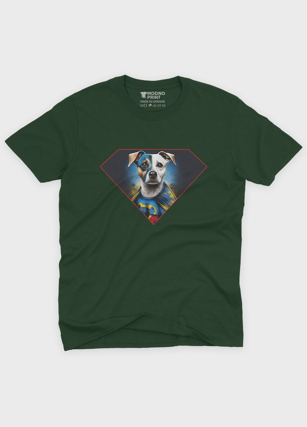 Темно-зеленая мужская футболка с патриотическим принтом пес патрон (ts001-5-bog-005-1-135) Modno
