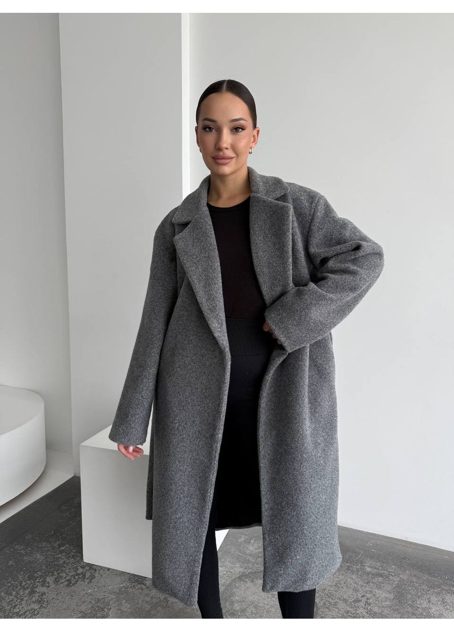 Сіре демісезонне Жіноче кашемірове пальто на запах з поясом MonCher