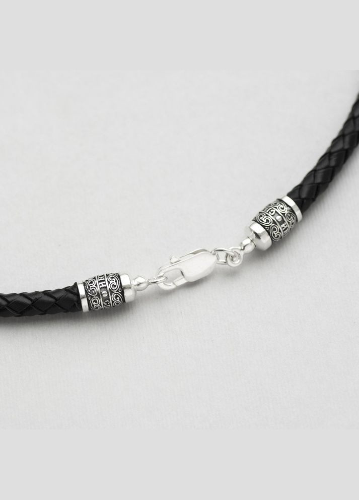 Шкіряний шнурок зі срібною застібкою Спаси і сохрани (5 мм) 18712 65 Oniks (264022927)