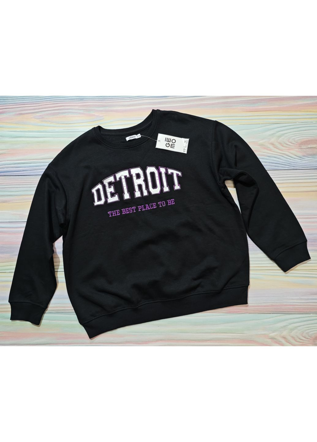 Gemo подростковый свитшот для девочки утепленный 14 лет 164 черный надпись черный спортивный, повседневный хлопок, полиэстер