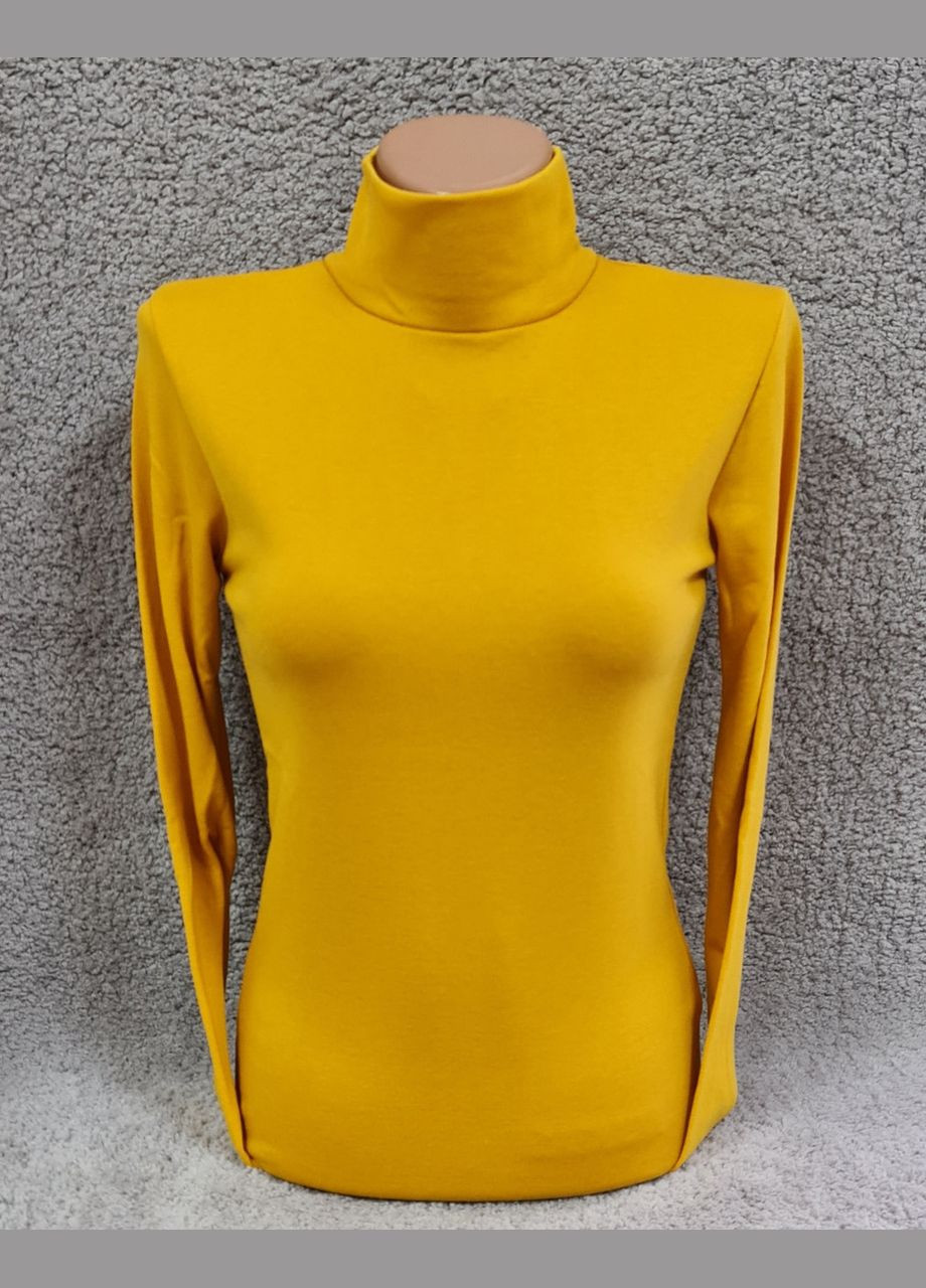 Горчичный зимний водолазка гольф женский теплый на флисе однотонный классический с воротом стойка Leliss