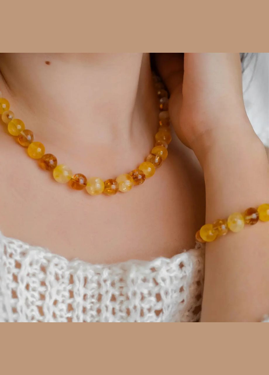 Намисто натуральний камінь Цитрин та Циркон фур-ра гіп-ний сплав колір золото d-12-2мм+- L-44-49см No Brand циркон, цитрин латунь золото (303630102)