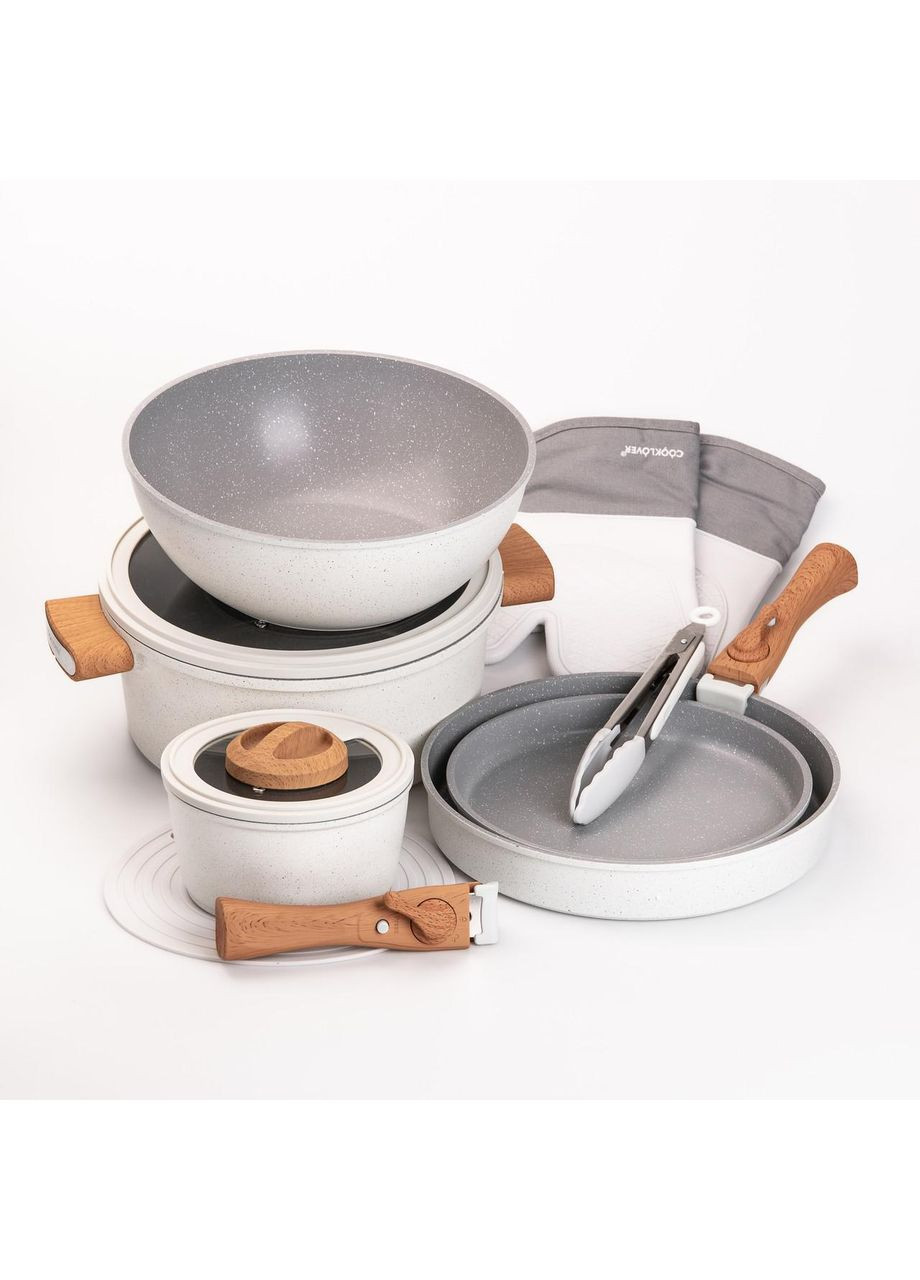 Набір алюмінієвого посуду з антипригарним покриттям 11 предметів білий HP-4-405 MGC (368767263)