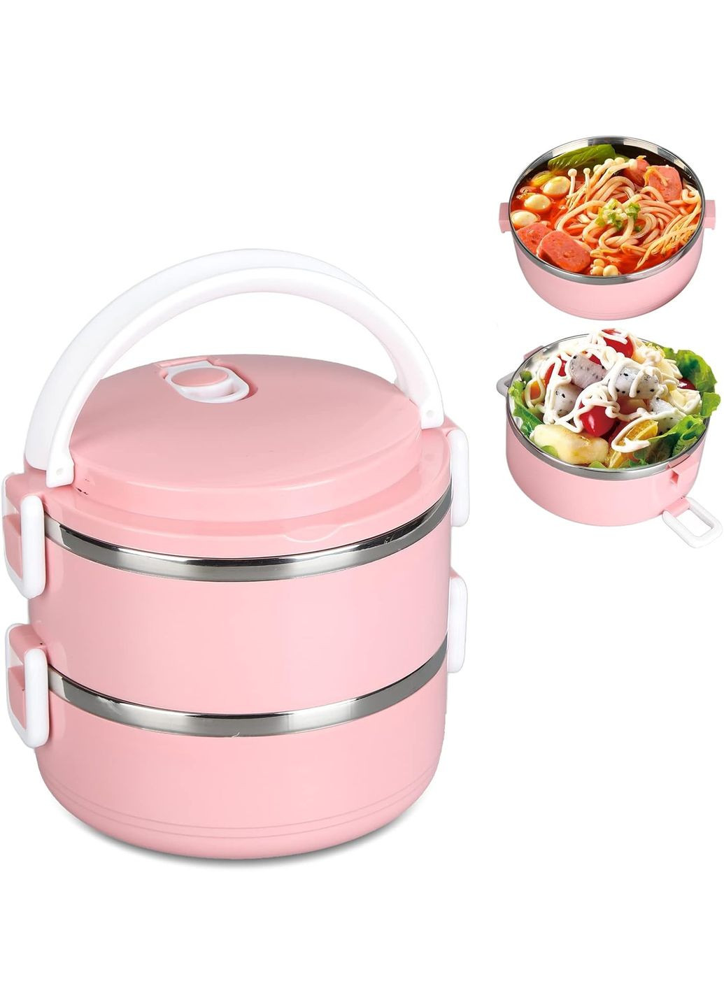Круглий двоярусний термо ланч бокс Toff 1400 мл - рожевий More (317253903)