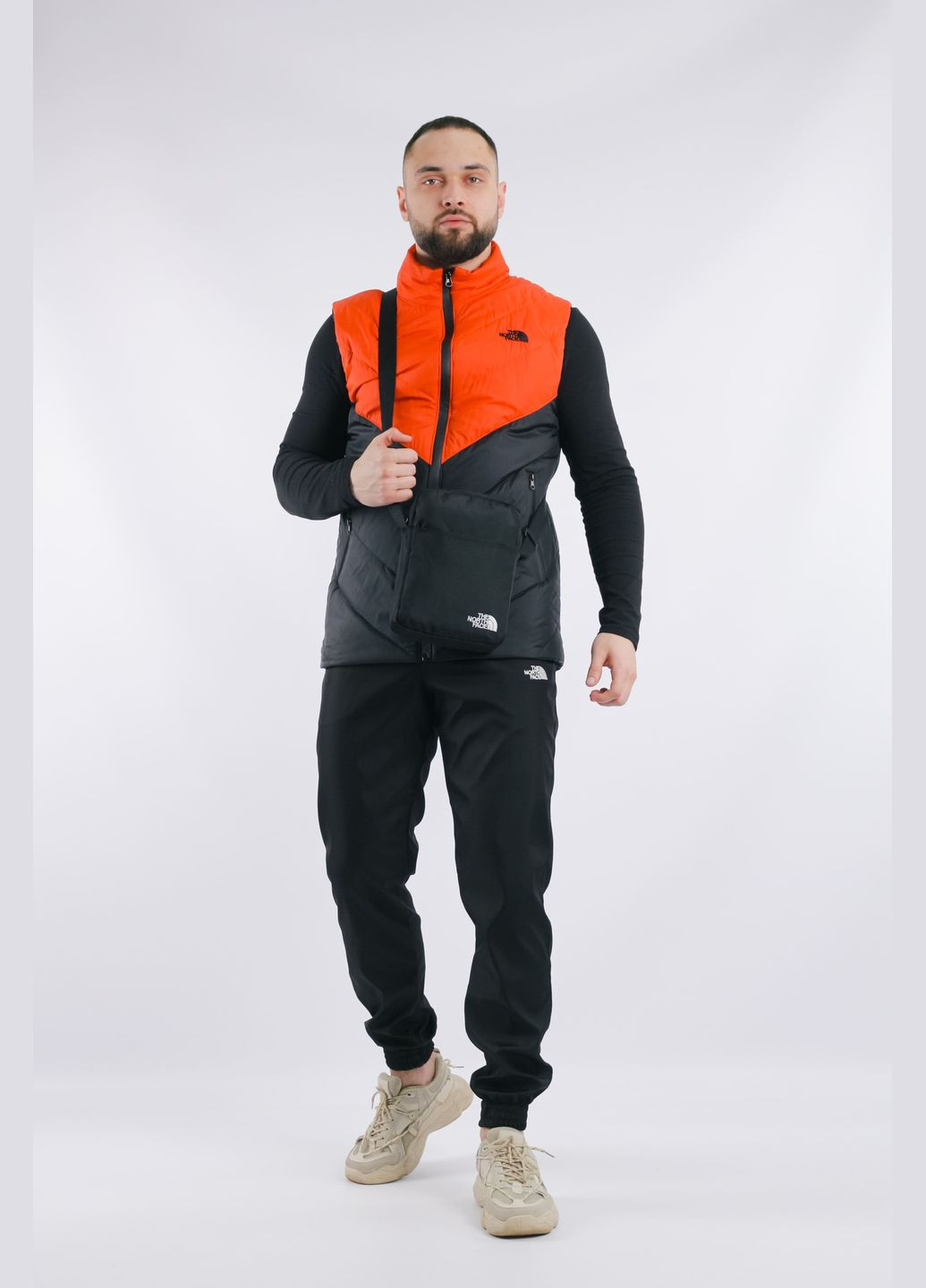 Оранжевый демисезонный комплект мужской "clip": жилетка оранжево-черная + штаны "president" черные. барсетка в подарок! No Brand