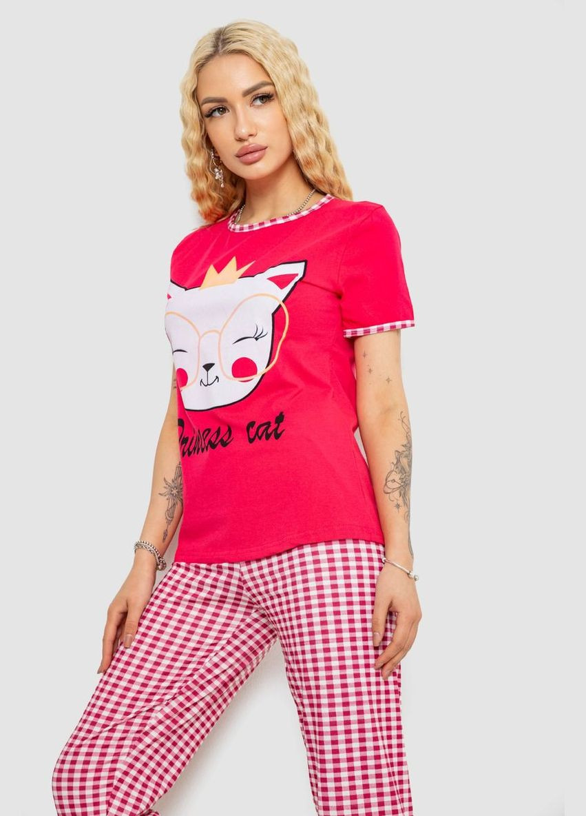 Малинова всесезон жіноча піжама з принтом Fashion