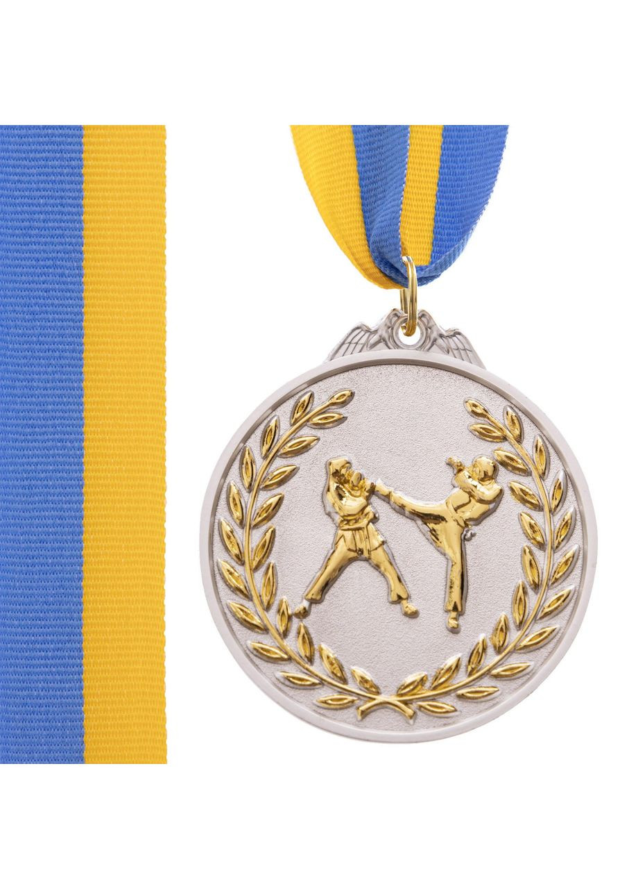 Медаль спортивная с двухцветной лентой d-6,5см Единоборства C-4853 (металл, покр. 2тона, 56g серебро) SP-Sport (361434544)