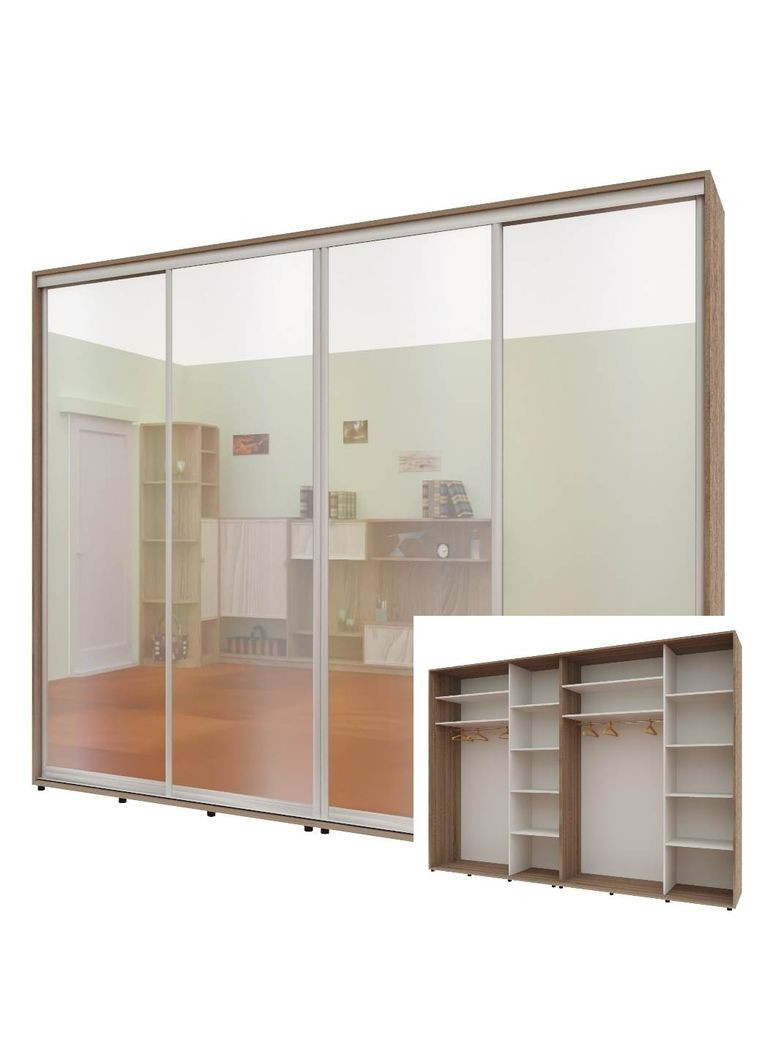 Шкаф-купе четырехдверный Комфорт Мебель 300*60*210 см Трюфель 4 двери Зеркало Стандарт Комфорт Меблі (360464307)