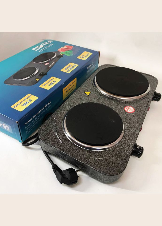 Настільна плита електрична SB-065 2500 Вт, Електроплита подвійна, двоконфоркова настільна Sea Breeze (365670318)