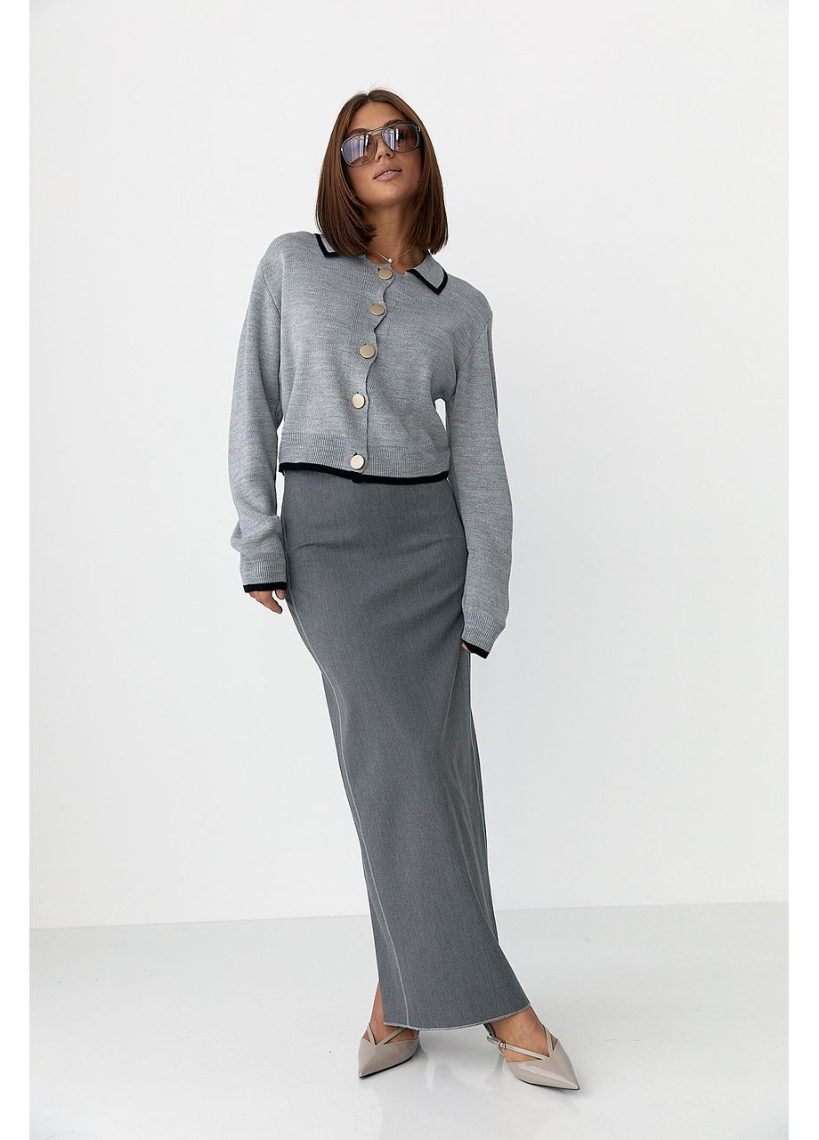 Короткий кардиган на ґудзиках з контрастною окантовкою - чорний колір Lurex (361056822)