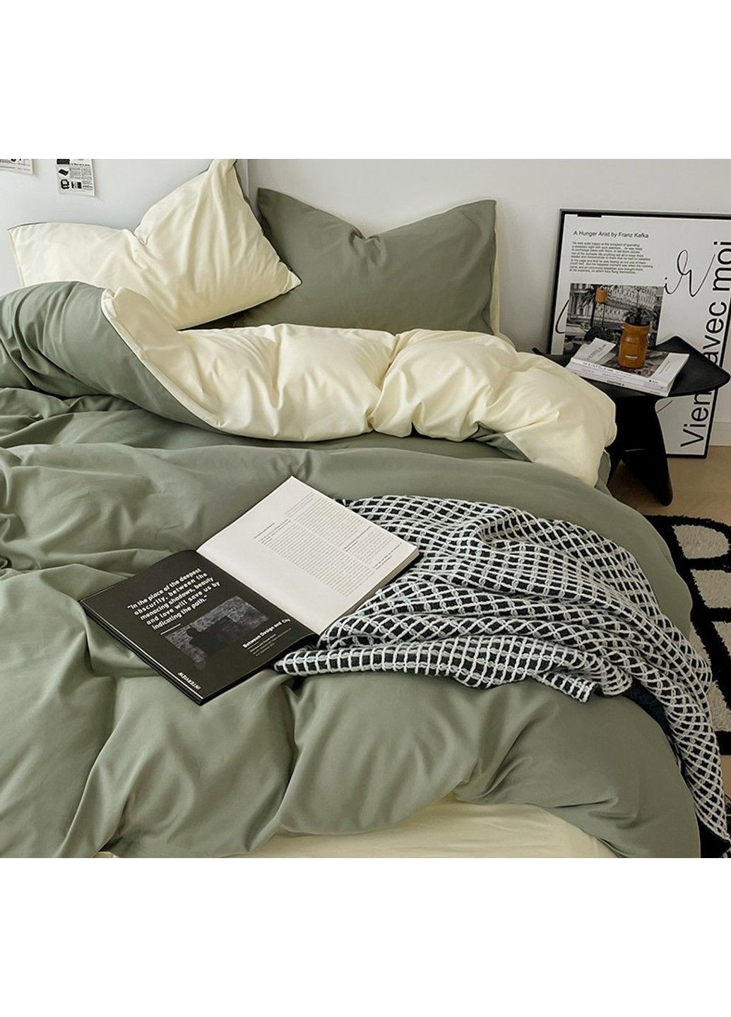 Постельное белье двуспальное из вареного хлопка оливкового цвета. No Brand (366964656)