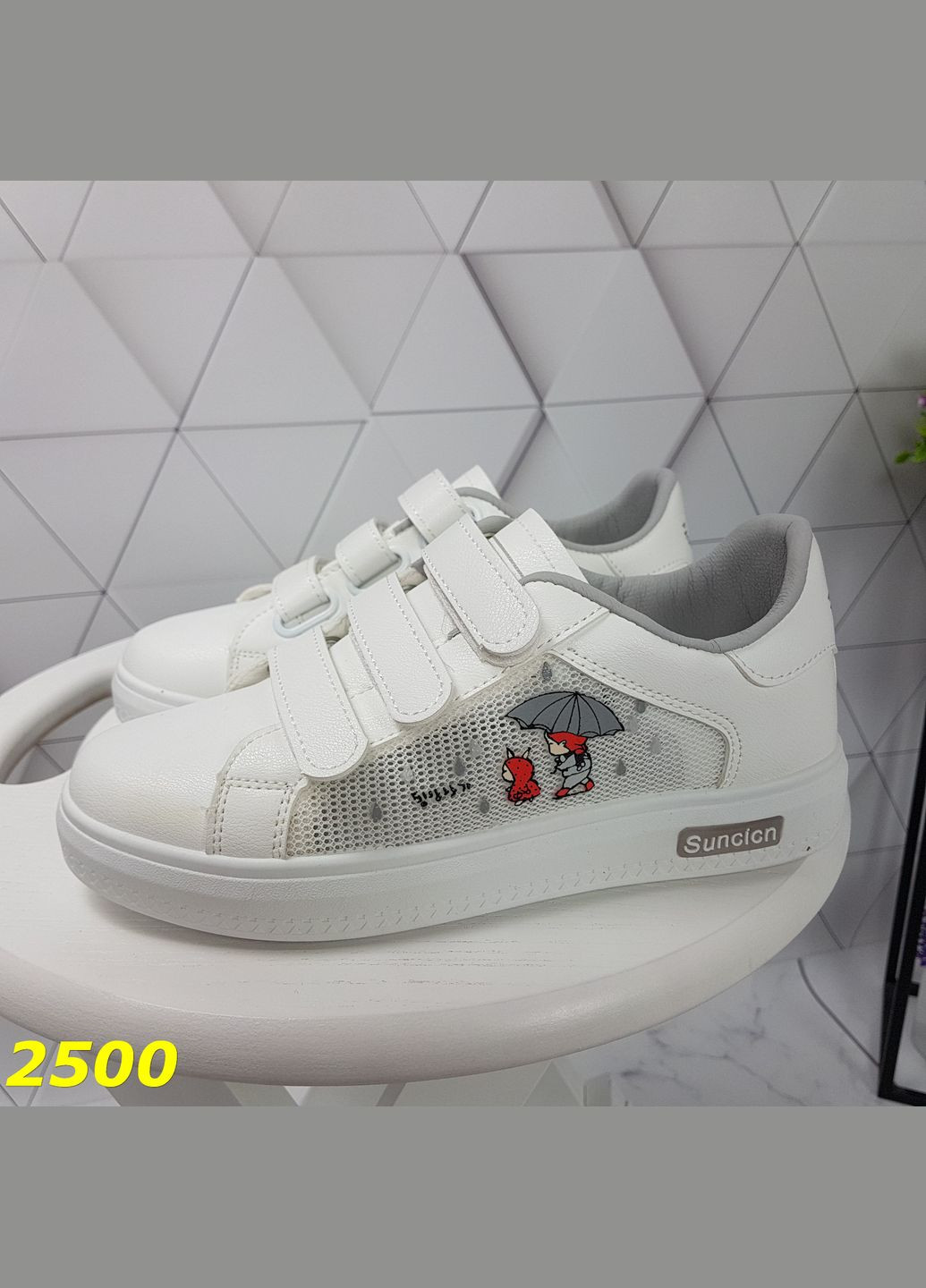 Кроссовки кеды белые на липучках дышащие с принтом No Brand белые лето (326597349)