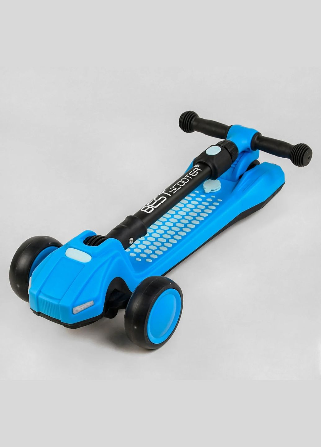 Дитячий самокат LT-10635. Парогенератор, звук машини, світло, музика, 3 PU колеса. Блакитний Best Scooter (293818655)