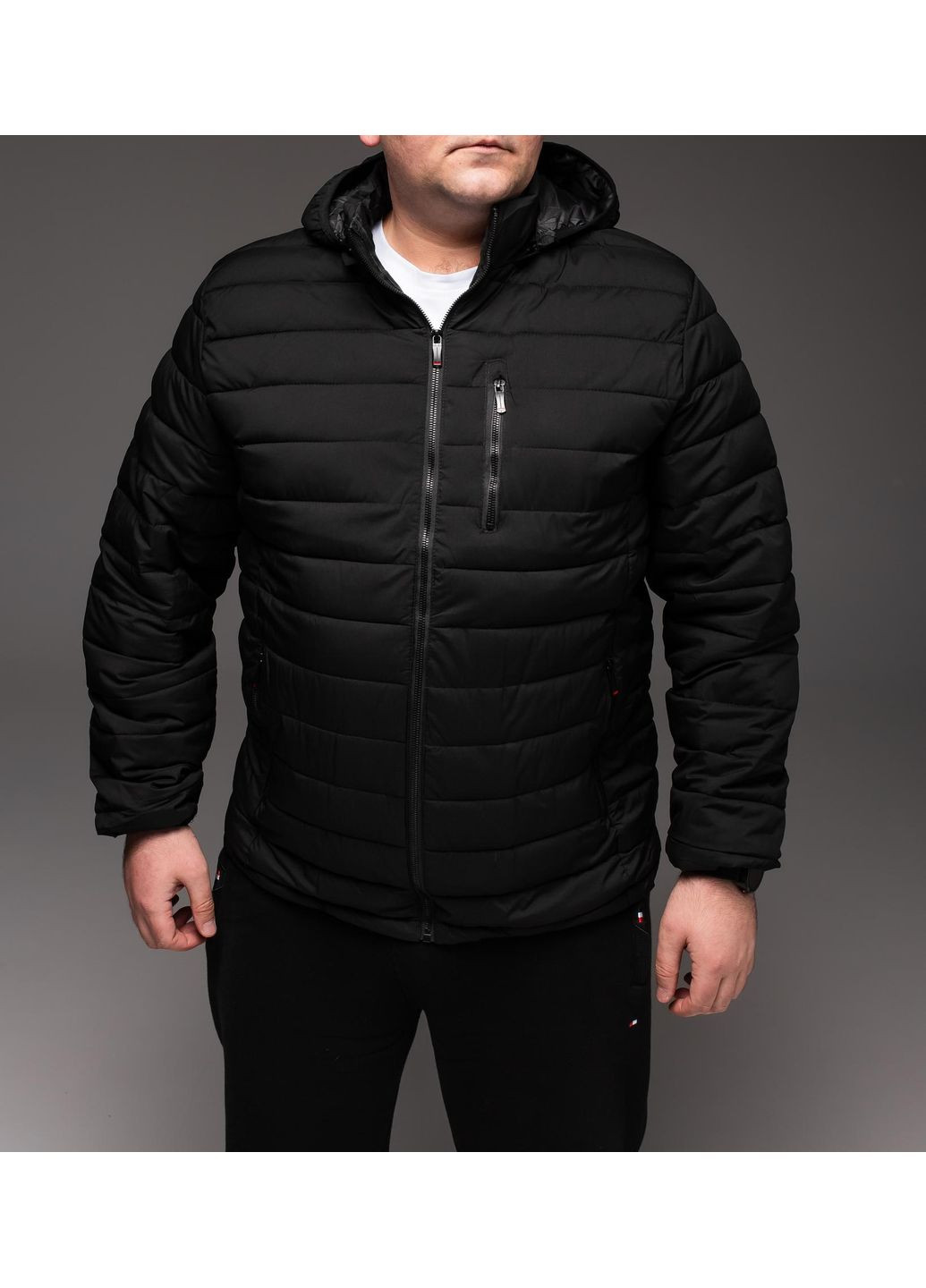 Чорна демісезонна куртка чоловіча утеплена стьобана батал No Brand