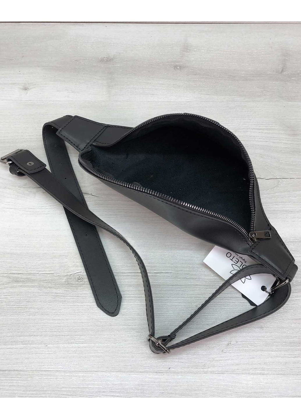 Сумка бананка жіноча Oleto чорна екошкіра для повсякденного використання молодіжна м'яка ProDobro (367265434)