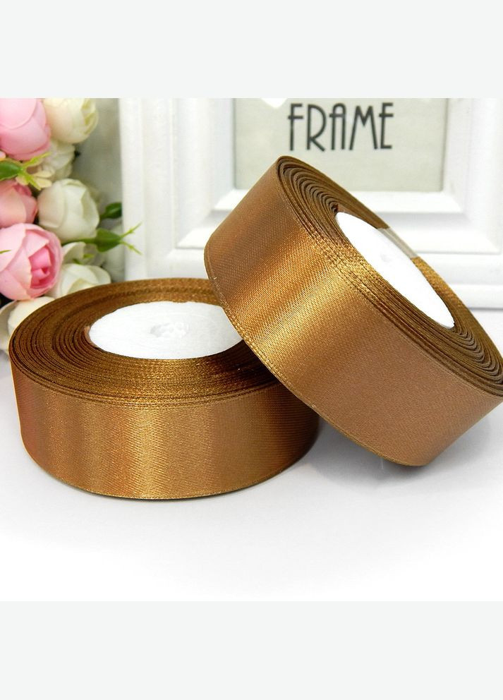Лента атласная, однотонная, 2,5 см, №105 золот.-коричневая No Brand (340482631)
