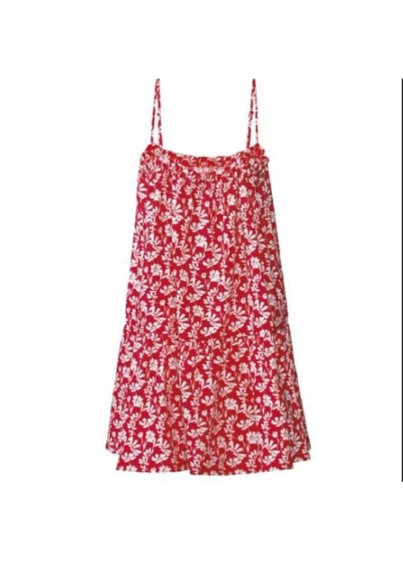 Красное пляжное, повседневный, домашнее, кэжуал, откровенный платье . свободного кроя. германия Esmara с цветочным принтом