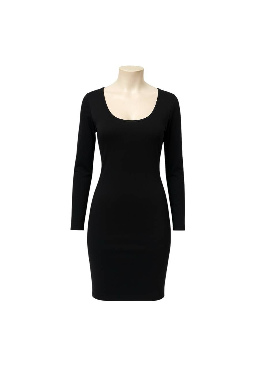 Черное повседневный платье черный LH однотонное