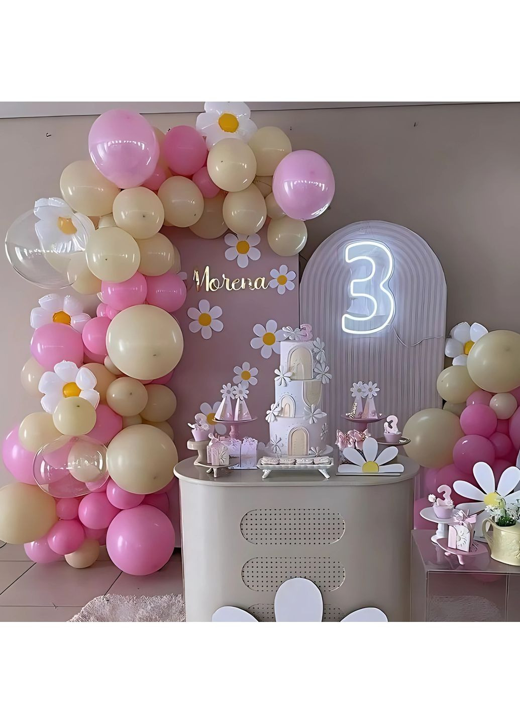 Набір 70 куль для фотозони Ніжність квітів з баблс Рожевий і молочний чай No Brand (364551321)