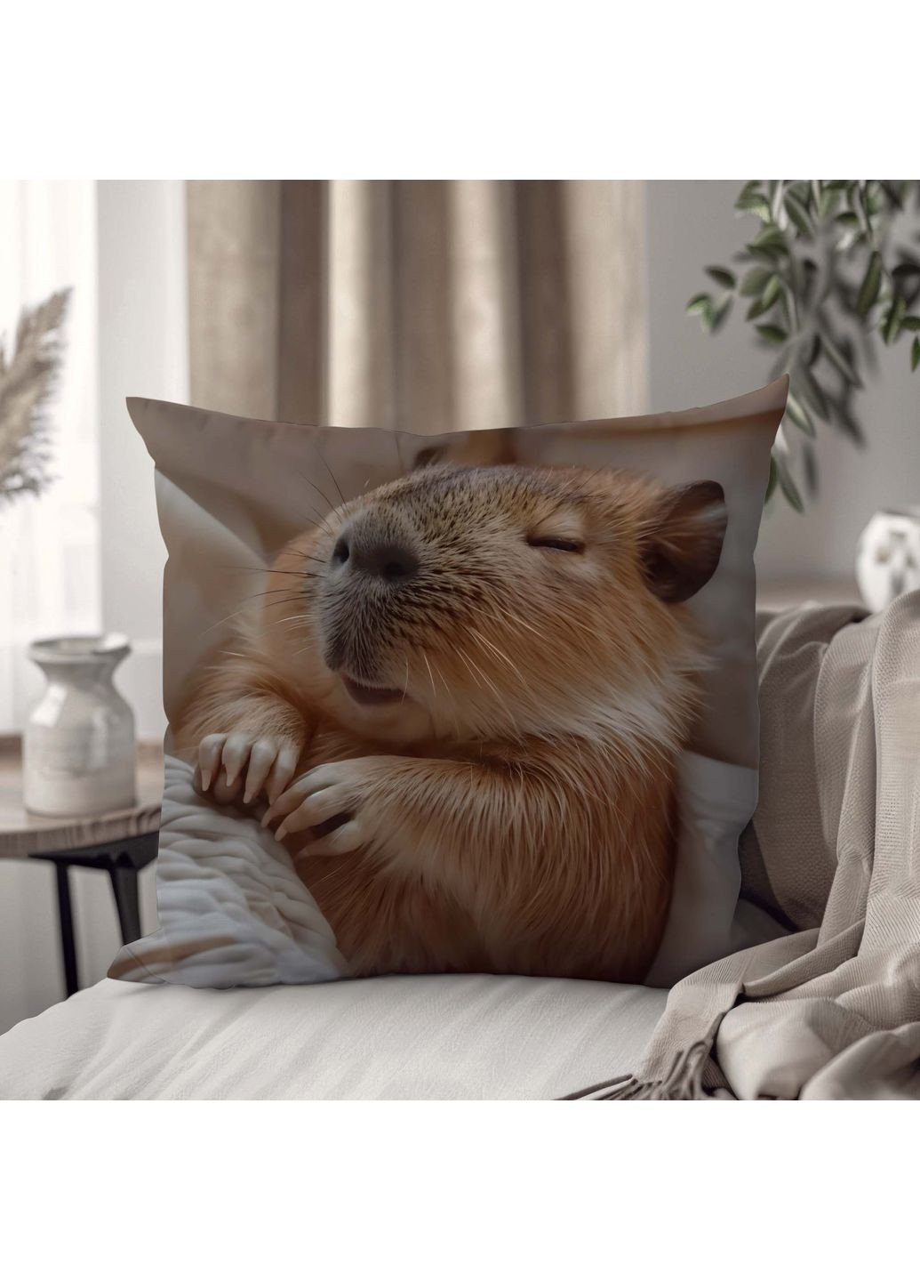 Подушка інтер’єрна "Капібара", 33×33 см, 3D принт / 1309733UA WONKEY (359448055)