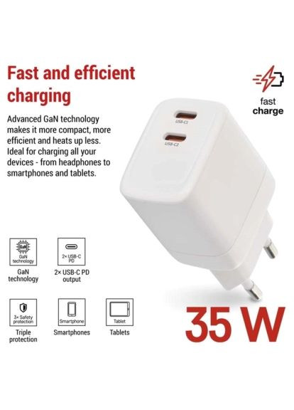 Зарядний пристрій (V03G35) Emos V03G35 2xUSB-C 15W GaN (369881906)