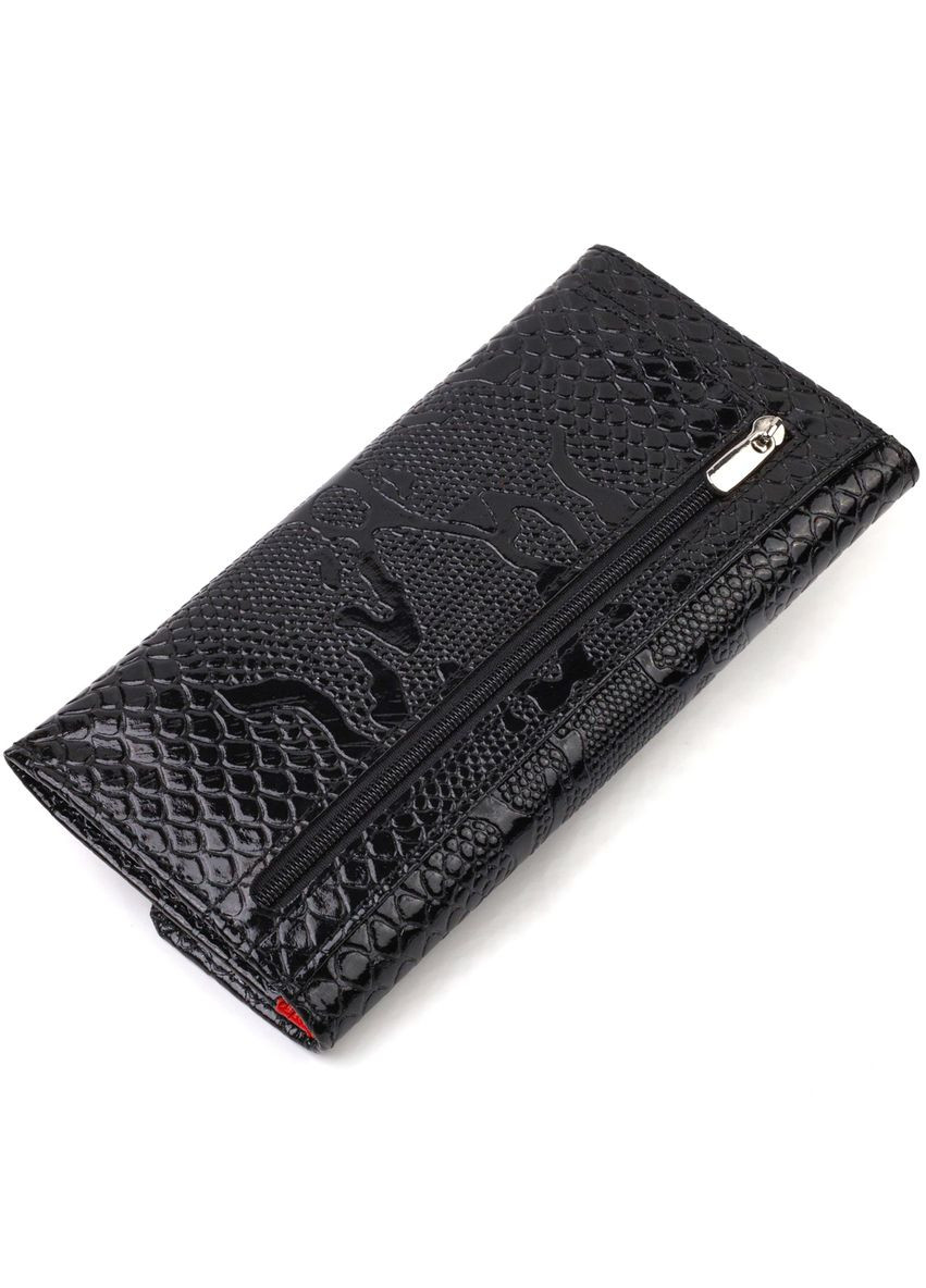 Фактурне жіноче лаковане портмоне з натуральної шкіри з тисненням під змію 21700 Чорне Canpellini (331911065)