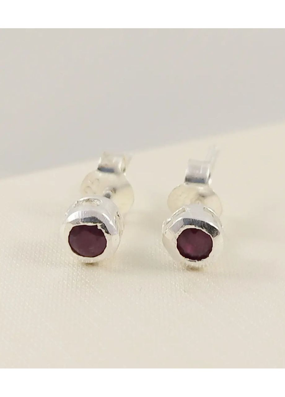 Сережки-пусети срібні з рубіном 702м-рб No Brand Сережки (371922495)