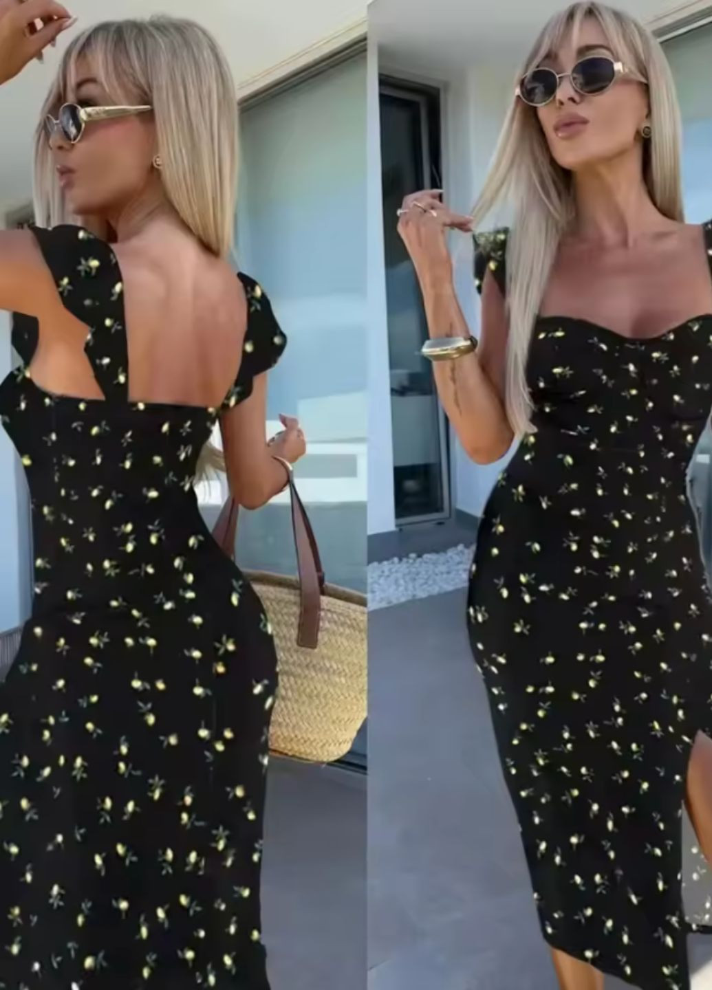 Черное повседневный платье сарафан женское стрейчевое с разрезом силуэтная D&N с цветочным принтом