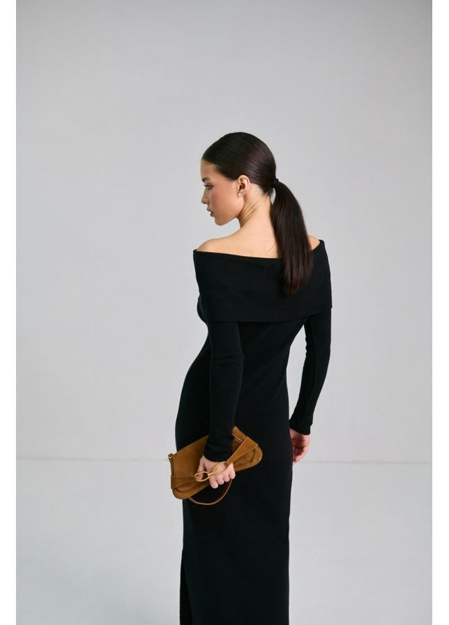 Черное праздничный нежное платье с открытыми плечами и эластаном для идеальной посадки (2824) Triko Bakh