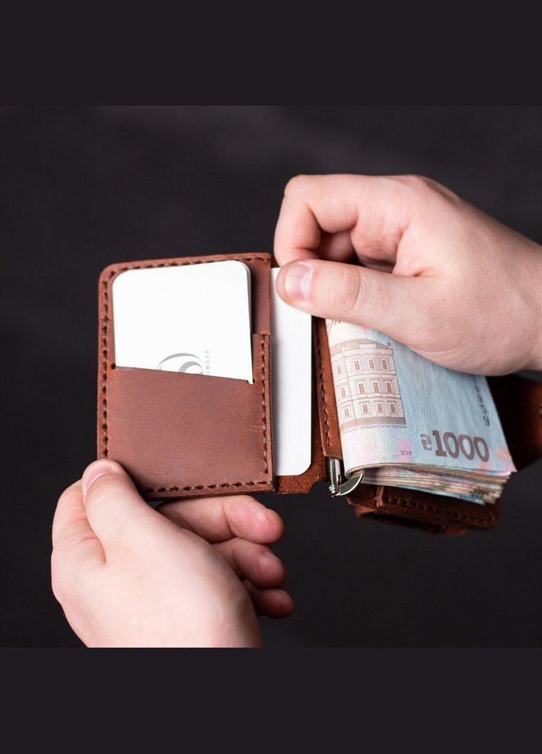 Гаманець затиск Slim з монетницею, коньяк SD Handmade (351390729)