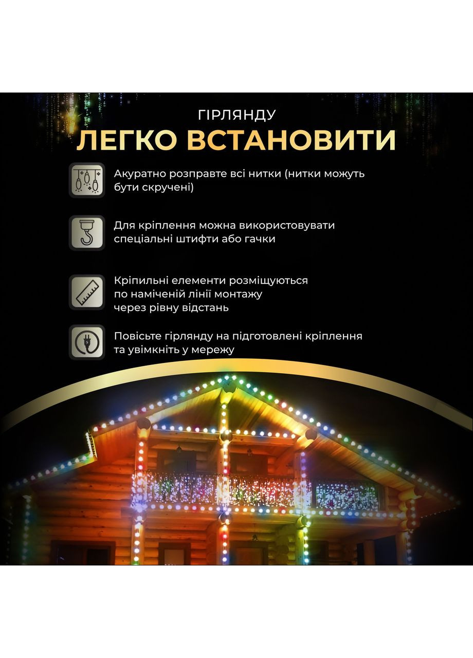 Уличная гирлянда бахрома 25 (м) 405 led светодиодов наружная мультиколор черный провод Jooki (366037748)