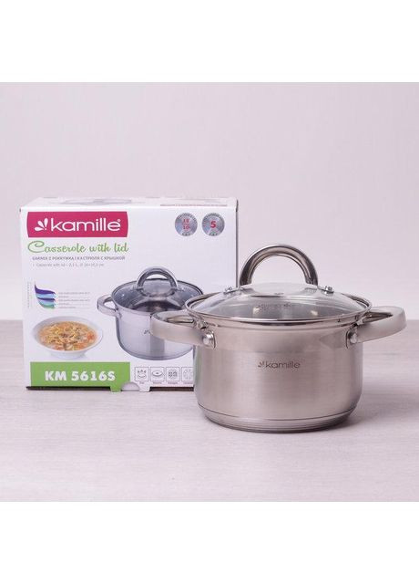 Каструля 1,5л зі скляною кришкою нержавіюча сталь для приготування каструля для плити Kamille (368988467)
