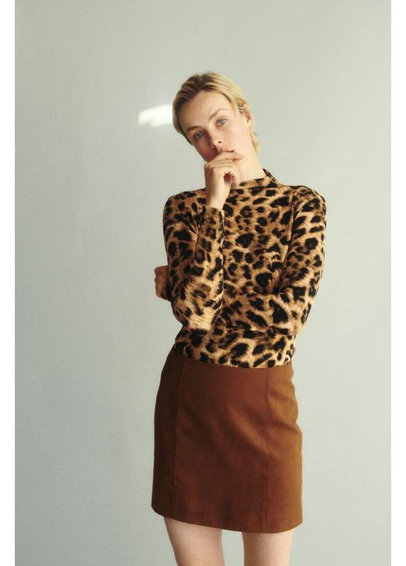 Коричневая короткая женская коричневая юбка с высокой талией, размер на бирке 40 H&M