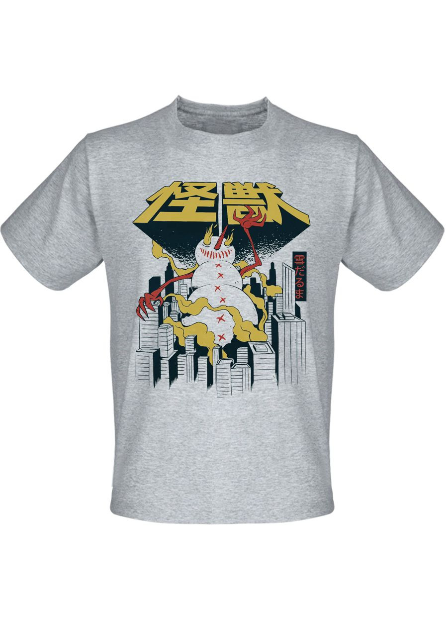 Серая футболка новогодняя nowman monster japanese (меланж) s Fat Cat