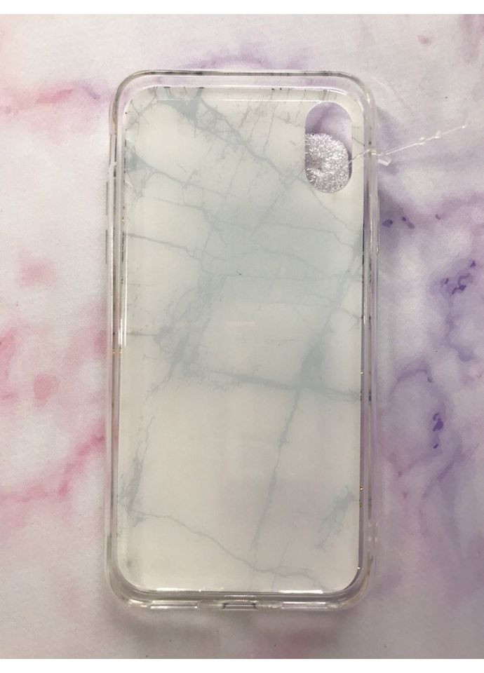 Силіконовий мармуровий чохол із блискітками для iPhone X Чорно-білий Creative (359491616)