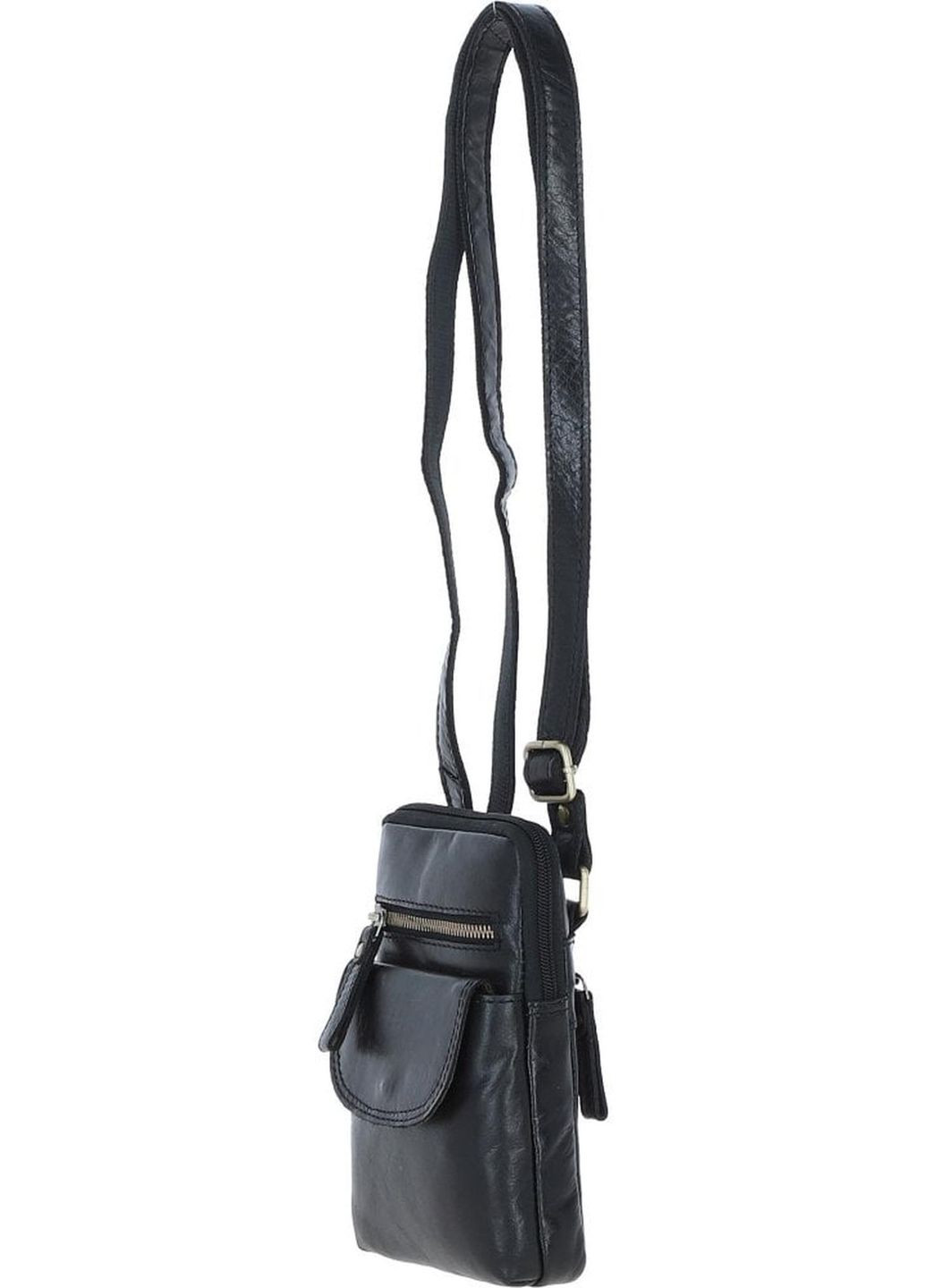 Сумка планшет через плече чоловіча з натуральної шкіри для телефону та для документів маленька Чорний 38117 Ashwood (355245106)