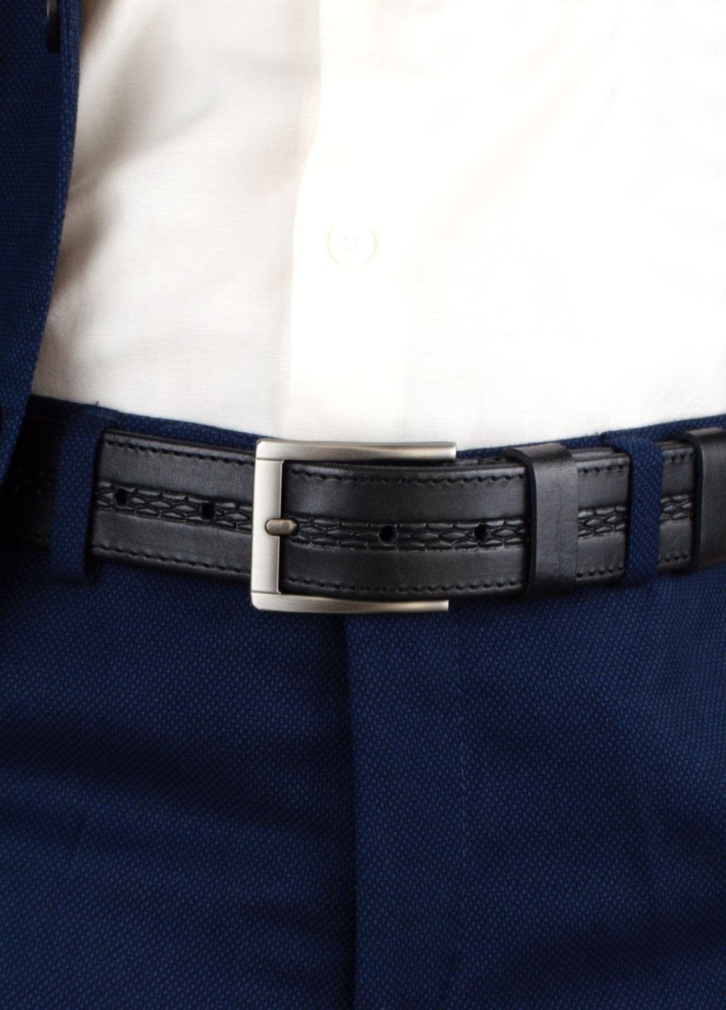 Ремень мужской кожаный батал SF-351 XXL (145 см) черный под брюки и джинсы SFIP (328198291)