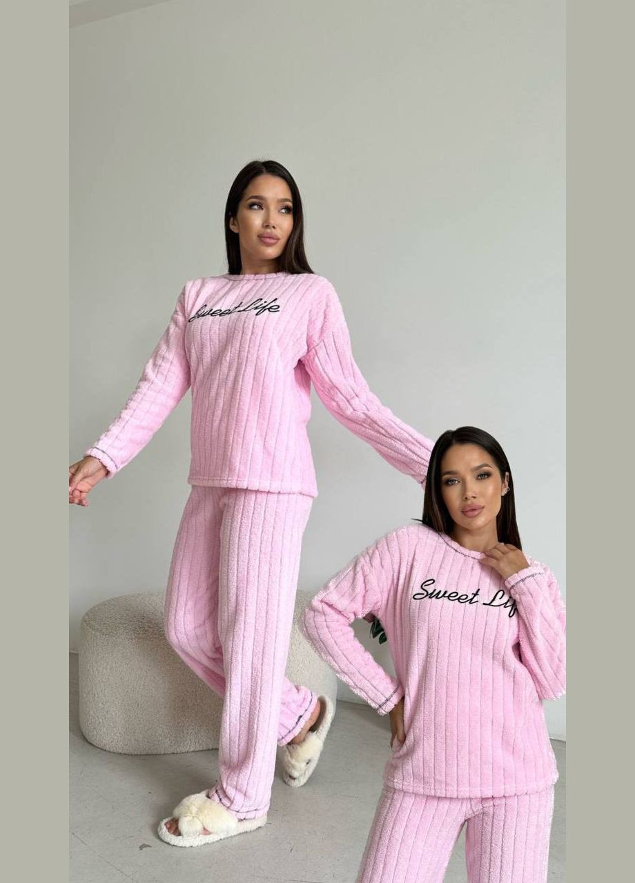 Розовая зимняя пижама кофта + брюки Eliz