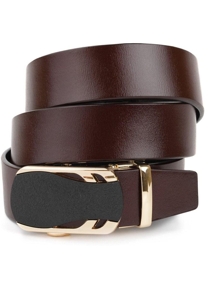 Ремінь чоловічий з золотистою пряжкою автомат 20323 Коричневий Vintage (329149959)