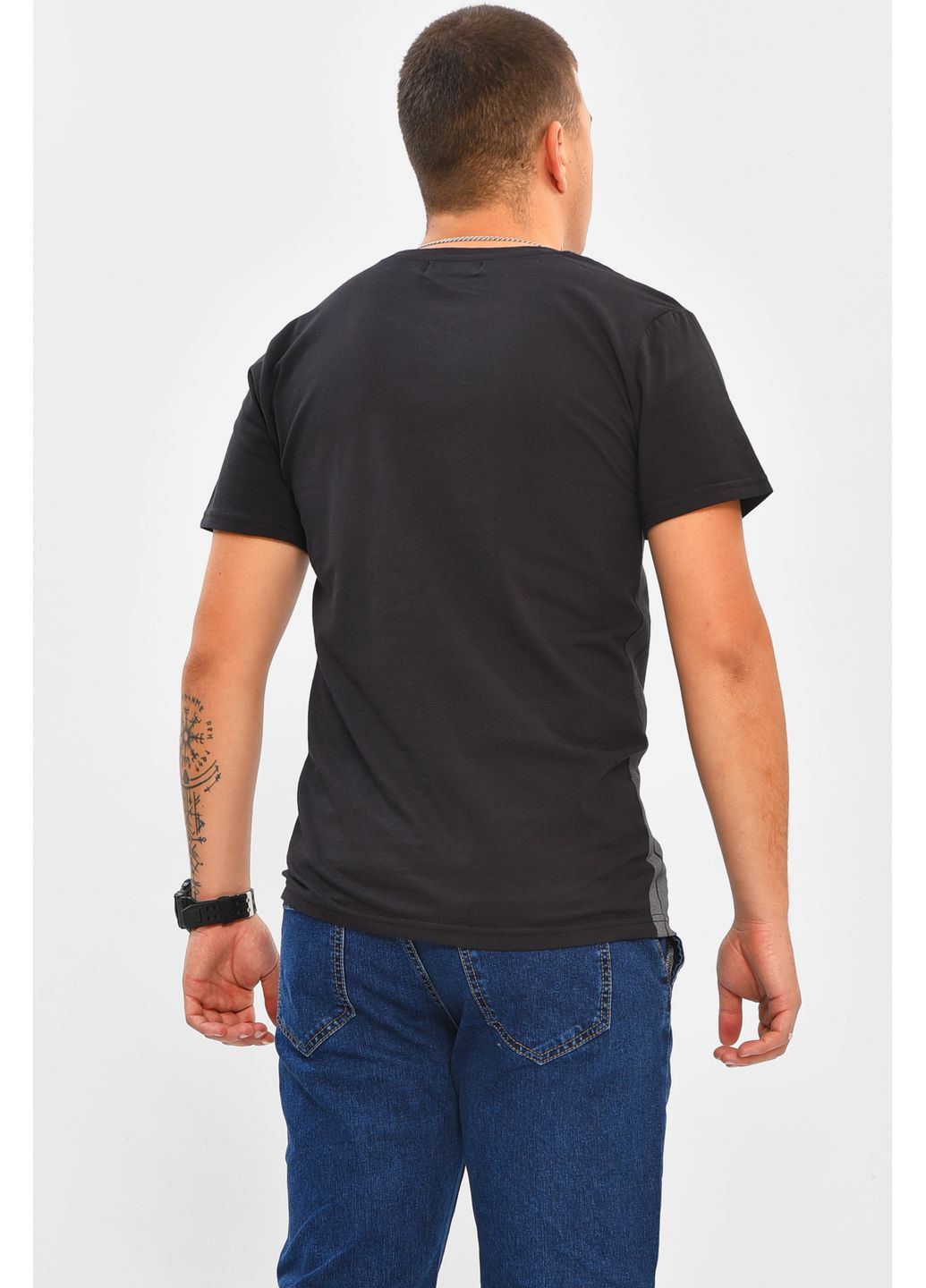 Чорна футболка чоловіча чорного кольору з принтом Let's Shop