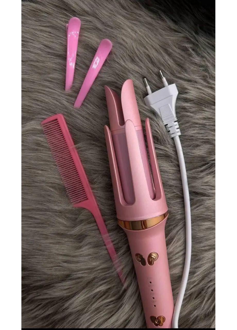 Автоматическая плойка LUNI розовая 32 мм плойка для локонов с вращением + расчёска и 2 зажима в подарок No Brand (372992581)